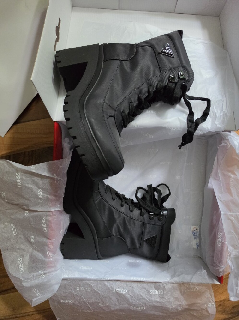 GUESS Black Lace-Up Combat Boots